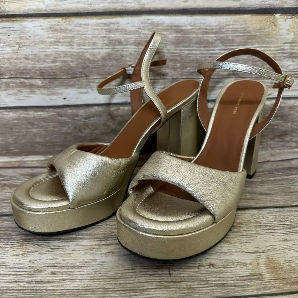 Anthropologie Gold Pearl Platform Heels Size US 9.5